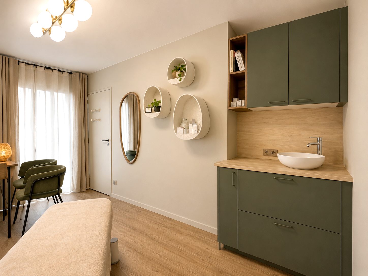Espace kitchenette aménagé dans un cabinet d'ostéopathie à Angers