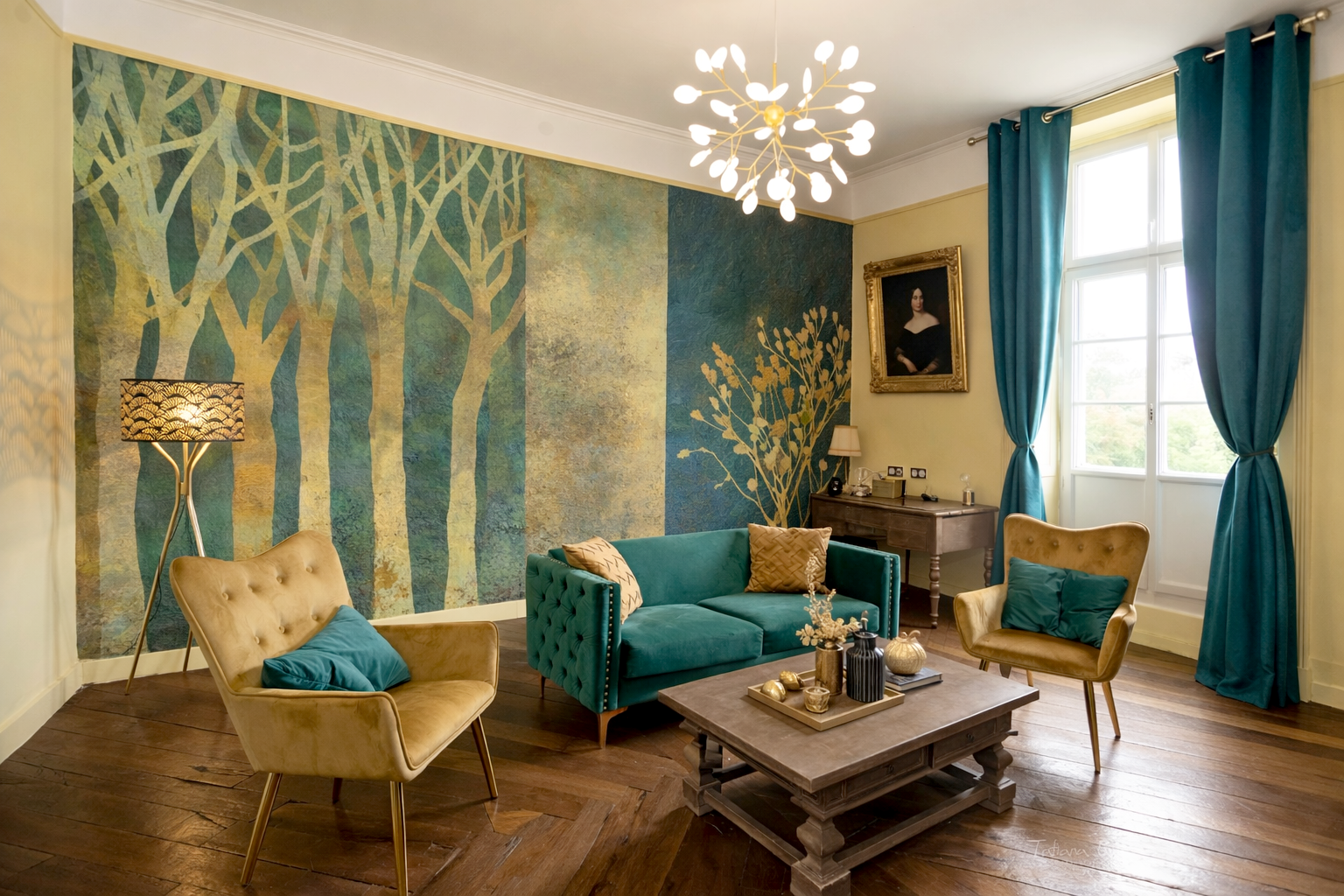 Salon de lecture de style baroque dans un château près d'Ancenis